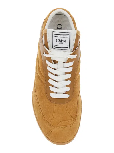 Chloé Women 'kick' Beige Low Top Sneakers With Logo Patch On The Tongue In Suede Woman In Brown
