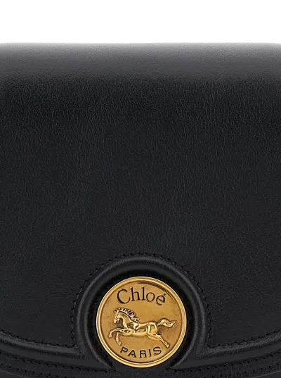 Chloé Women 'horse Medal' Black Shoulder Bag With Adjustable And Removable Shoulder Strap And Logo P In Black