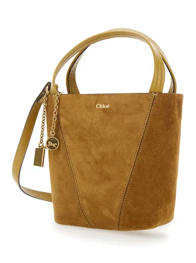 Chloé Spin Embellished Leather-trimmed Suede Tote