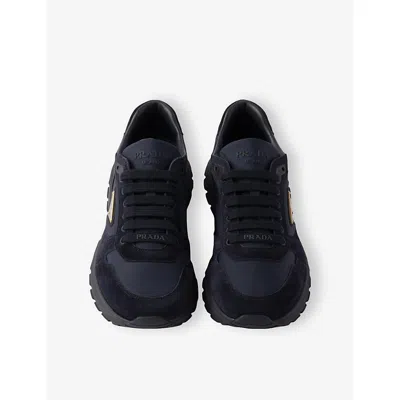 Prada Round Toe Low-top Sneakers Rubber Sole In Black