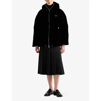 Prada Womens Black Logo-badge Padded Velvet Down Jacket In Black