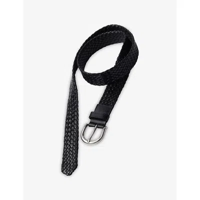 Prada Mens Black Braided Leather Belt
