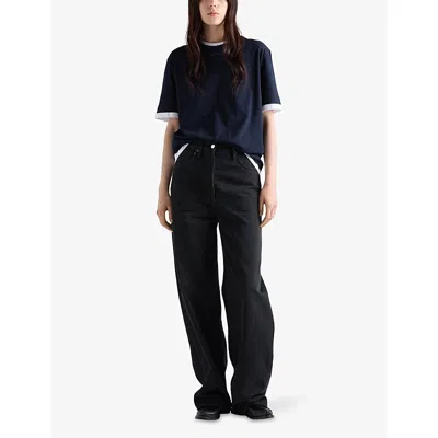 Prada Womens Blue Oversized Round-neck Cotton-jersey T-shirt Xs