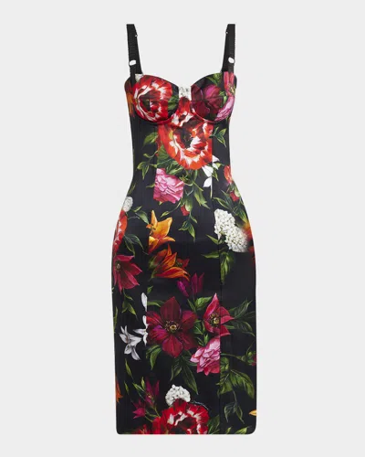 Dolce & Gabbana Anemone Floral Satin Bustier Dress In Red