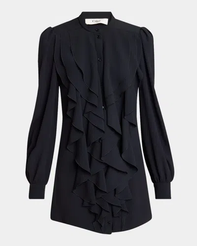 Chloé Ruffle Front Long-sleeve Mini Dress