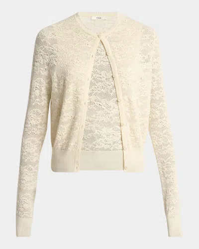 Chloé Double Lace Knit Crewneck Cardigan With Tank