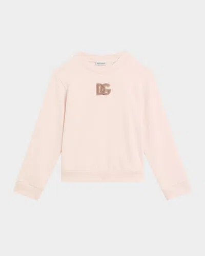 Dolce & Gabbana Girl's Logo Sequined Felpa Patch Sweatshirt In Neutral