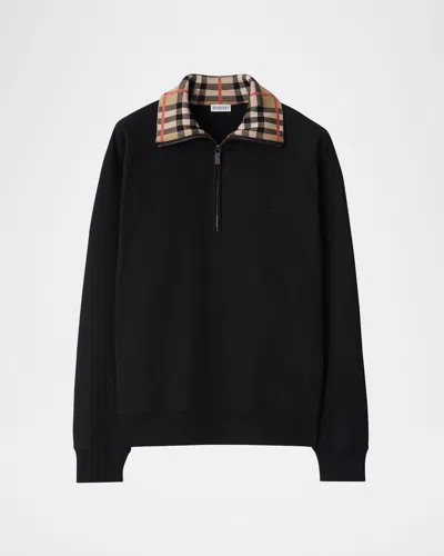 Burberry Mens Black Logo-embroidered Funnel-neck Cotton Sweatshirt