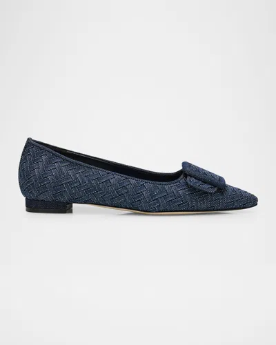 Manolo Blahnik Maysale Chambray Flat Ballerina Pumps