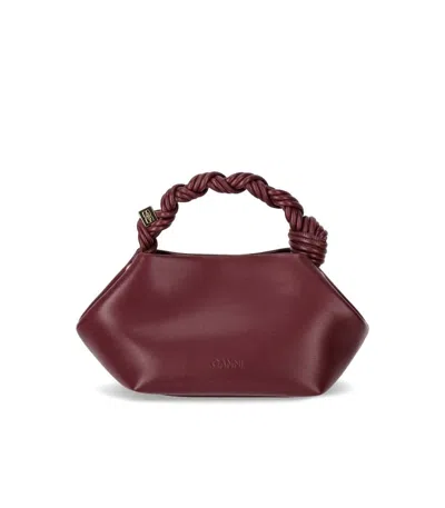 Ganni 'bou' Bordeaux Mini Handbag With Braided Handle And Removable Shoulder Strap