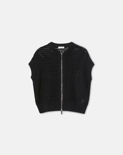 Lafayette 148 Cotton Open Knit Zip Front Bomber Vest