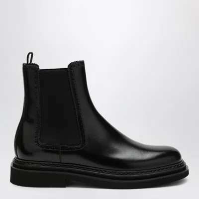 Dolce & Gabbana Black Brushed Leather Ankle Boot Scarpe Basse Black