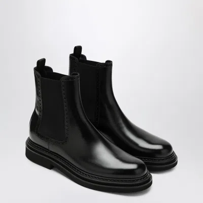 Dolce & Gabbana Black Brushed Leather Ankle Boot Scarpe Basse Black