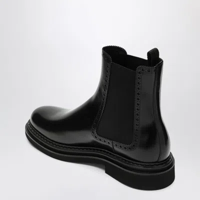 Dolce & Gabbana Black Brushed Leather Ankle Boot Scarpe Basse Black