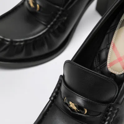 Burberry Cadet Black Leather Loafers With Heel