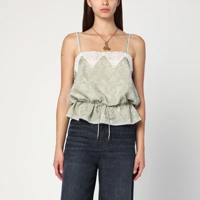 Chloé Silk Top With Drawstring Waist And Floral Pattern In Green