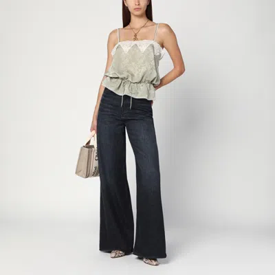 Chloé Silk Top With Drawstring Waist And Floral Pattern In Green