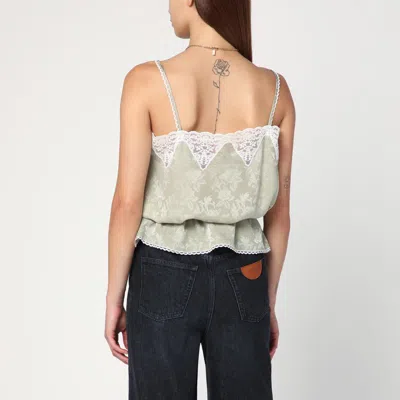 Chloé Silk Top With Drawstring Waist And Floral Pattern In Green