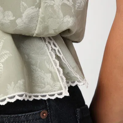 Chloé Silk Top With Drawstring Waist And Floral Pattern In Green