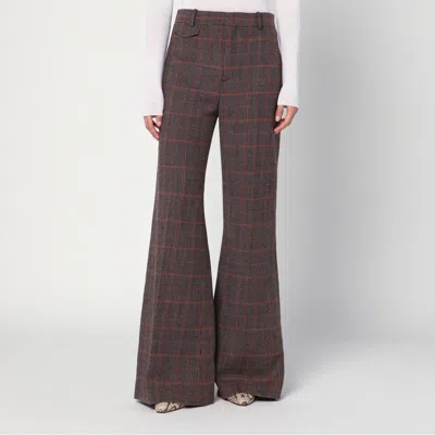 Chloé Brown Flared Checkered Wool Trousers In Brown