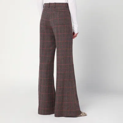 Chloé Brown Flared Checkered Wool Trousers In Brown
