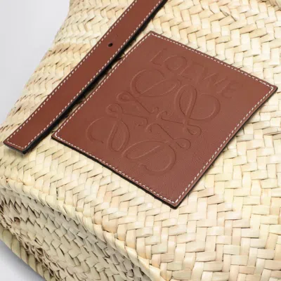 Loewe Medium-sized Basket Bag In Palm Leaf And Leather