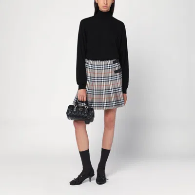 Burberry Grey Wool Kilt Skirt With Check Pattern