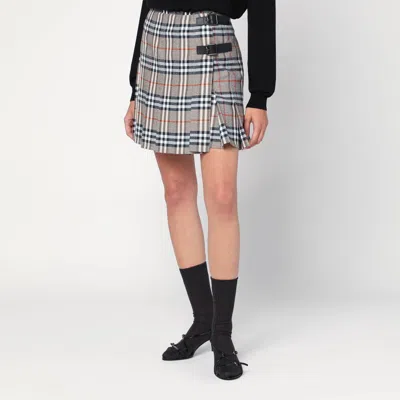 Burberry Grey Wool Kilt Skirt With Check Pattern