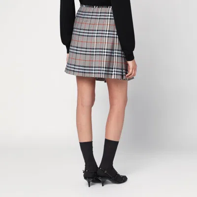 Burberry Grey Wool Kilt Skirt With Check Pattern