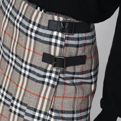 Burberry Grey Wool Kilt Skirt With Check Pattern