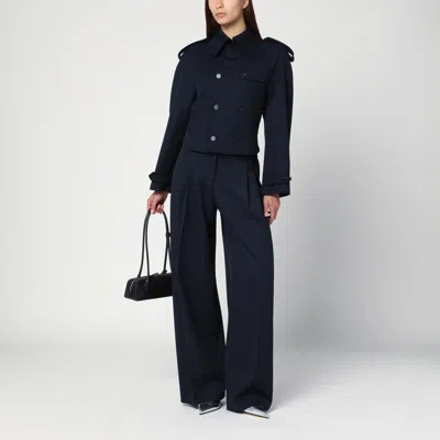 Alexander Mcqueen Wide Navy Blue Wool Trousers