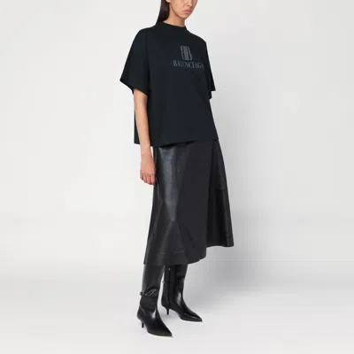 Balenciaga High-collar Black T-shirt With Logo Print In Black