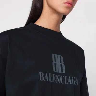 Balenciaga High-collar Black T-shirt With Logo Print In Black