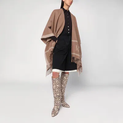 Max Mara Camel Color Jacquard Wool Poncho