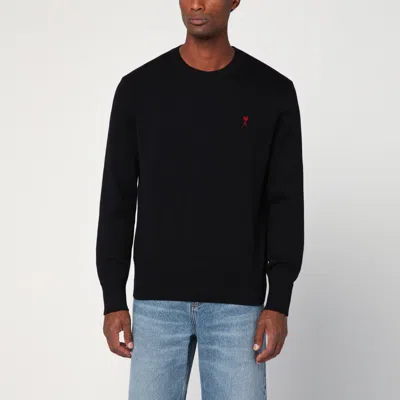 Ami Alexandre Mattiussi Ami Paris Ami De Coeur Wool Crewneck Sweater In Black