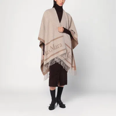 Max Mara Sandy Color Jacquard Wool Poncho