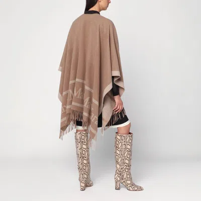 Max Mara Camel Color Jacquard Wool Poncho