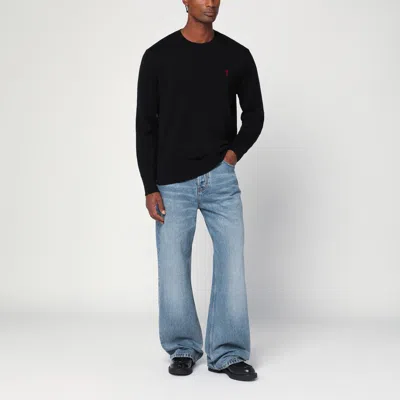 Ami Alexandre Mattiussi Ami Paris Ami De Coeur Wool Crewneck Sweater In Black