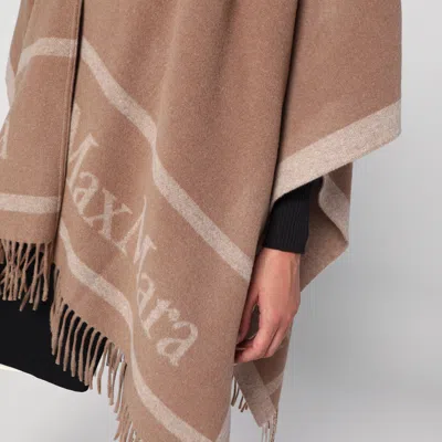 Max Mara Camel Color Jacquard Wool Poncho