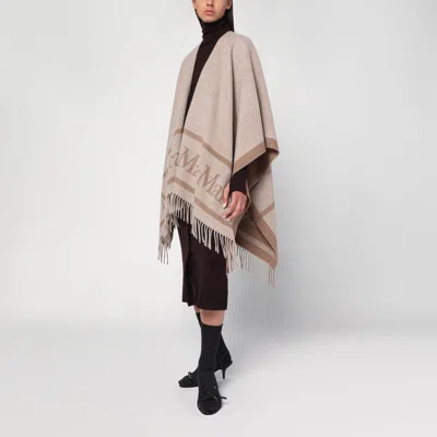 Max Mara Sandy Color Jacquard Wool Poncho