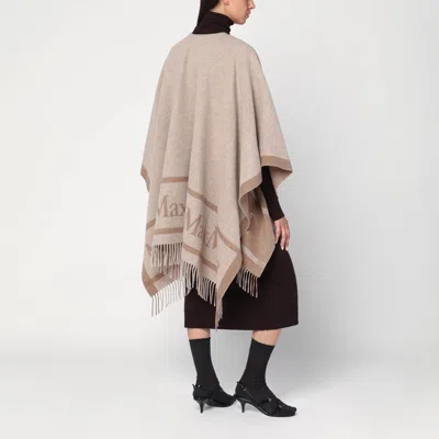 Max Mara Sandy Color Jacquard Wool Poncho