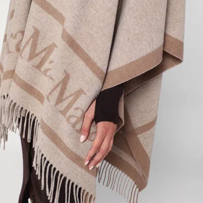 Max Mara Sandy Color Jacquard Wool Poncho