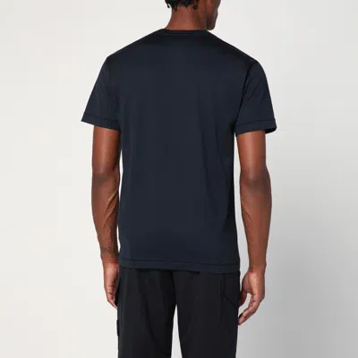 Stone Island Navy Blue Cotton T-shirt With Logo Patch In Blue