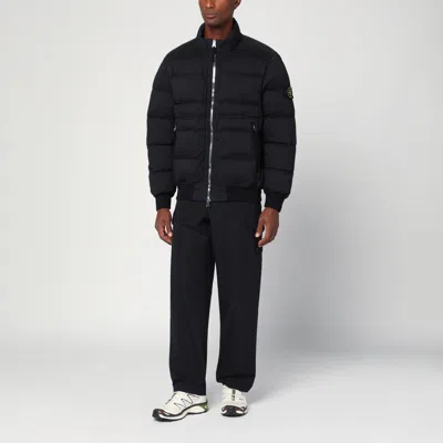 Stone Island Puffy Jacket With High Collar And Ribbed Detailing In Black
