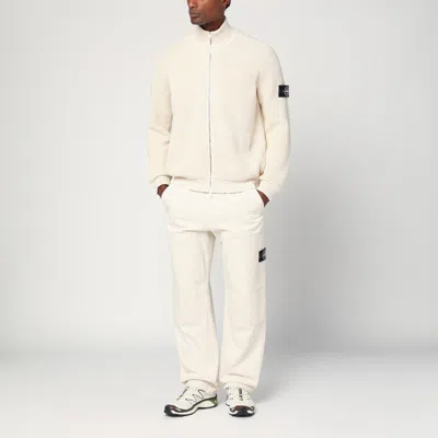 Stone Island Ivory Cotton Zip-up Cardigan In White