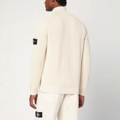 Stone Island Ivory Cotton Zip-up Cardigan In White