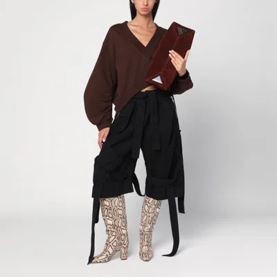 Attico Brown Cropped Sweatshirt With V Neck And Logo Lettering On The Front In Cotton Woman In Brown