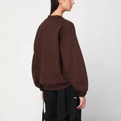 Attico Brown Cropped Sweatshirt With V Neck And Logo Lettering On The Front In Cotton Woman In Brown