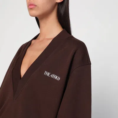 Attico Brown Cropped Sweatshirt With V Neck And Logo Lettering On The Front In Cotton Woman In Brown