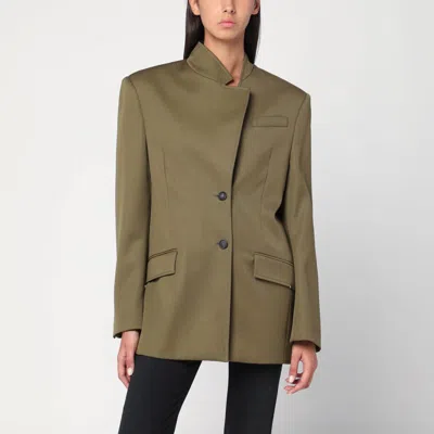 Attico Asymmetric Military Green Wool Jacket In Green
